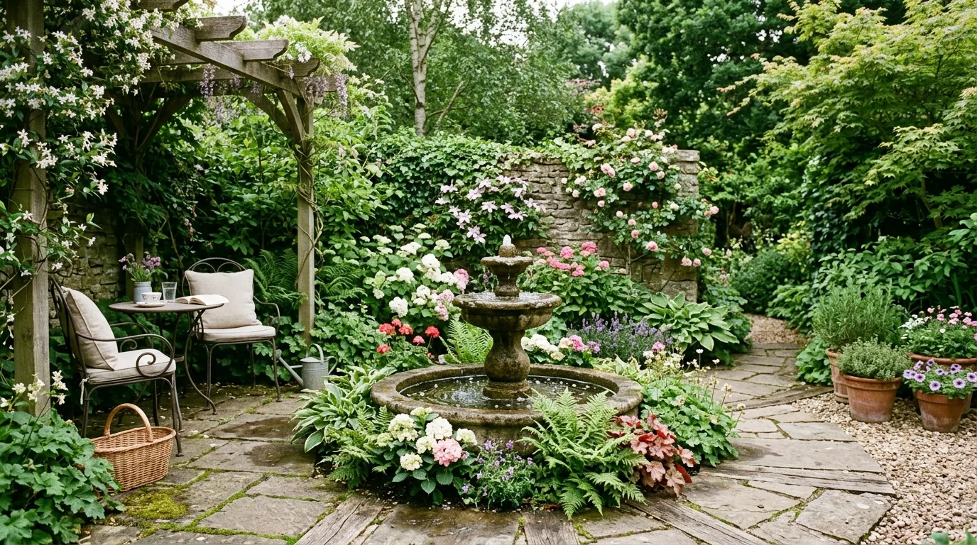 Patio Garden With Built-In Bench